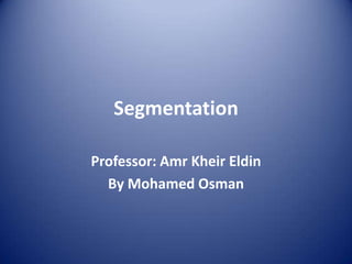 Segmentation
Professor: Amr Kheir Eldin
By Mohamed Osman

 
