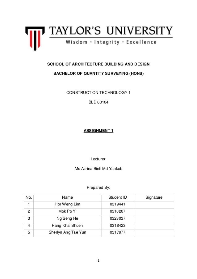 Construction Technology 1 Assignment 1 Construction Technology 1 Assignment 1