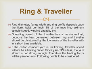 Assignment on parameter of different parts of ring frame machine of ...