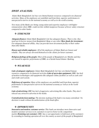 Assignment on SWOT analysis of islami bank bangladesh ltd. | DOCX