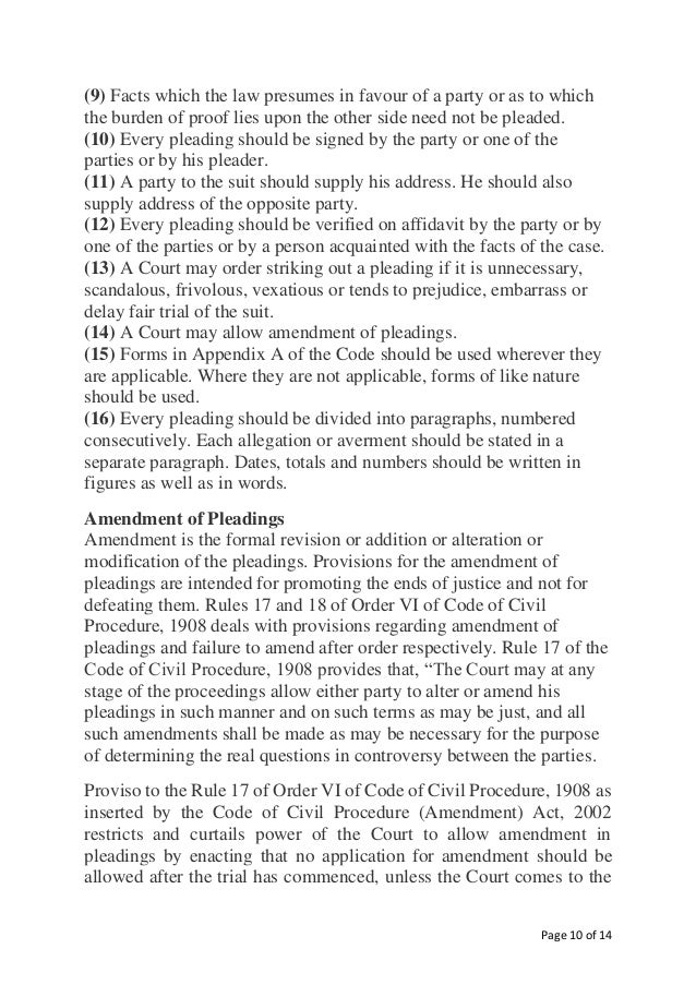 fundamental rule of pleading, order 6 of cpc