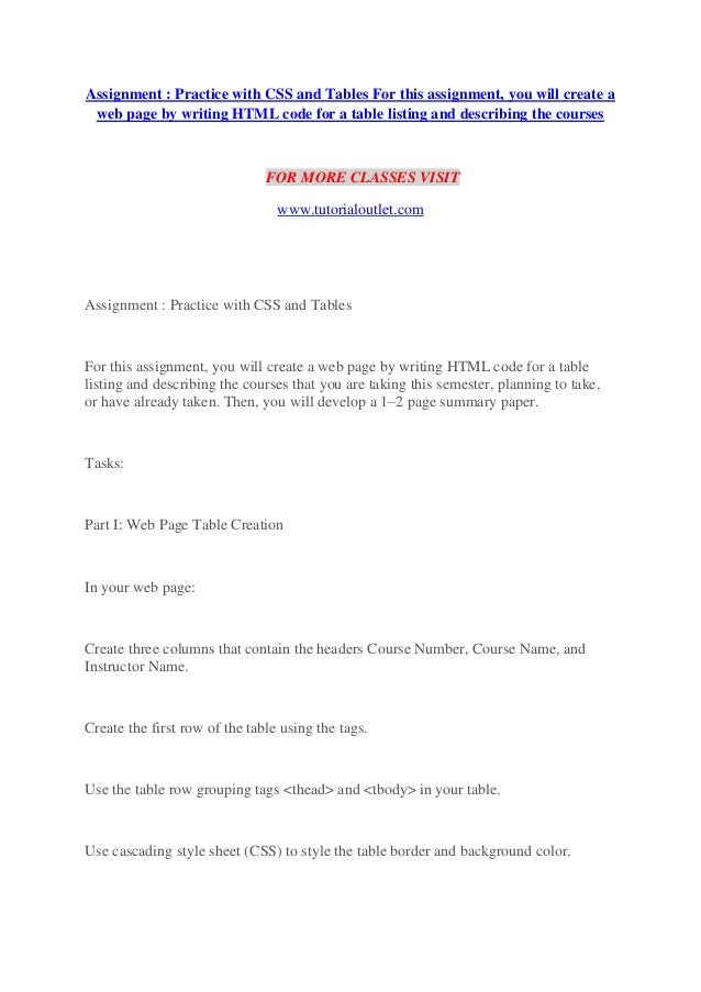 Assignment Practice With Css And Tables For This Assignment You Wil Assignment Practice With Css And Tables For This Assignment You Wil