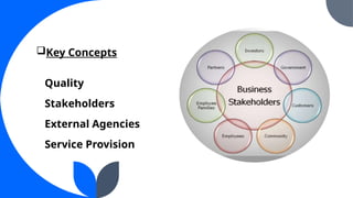?Key Concepts
Quality
Stakeholders
External Agencies
Service Provision
 