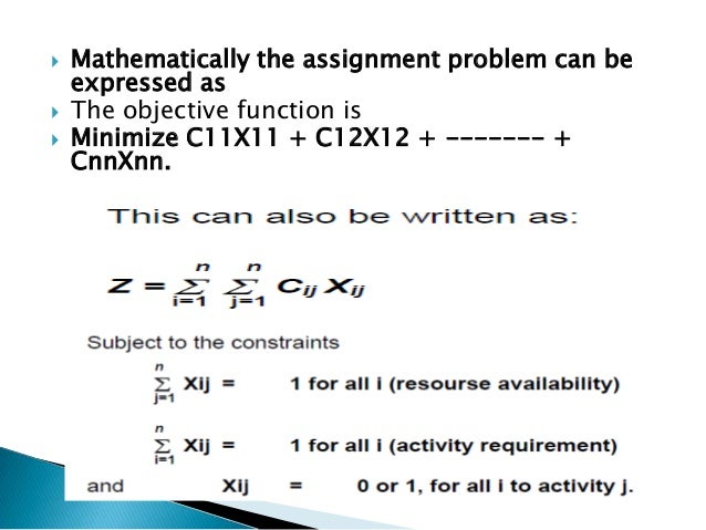 mathematical model assignment problem