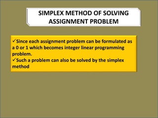 assignment problem simplex method