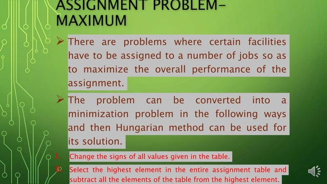 Assignment problem maximum | PPT
