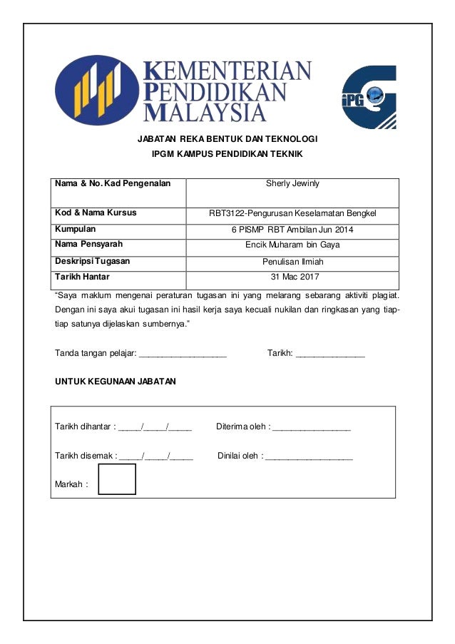 Assignment Pengurusan Keselamatan Bengkel Rbt3122