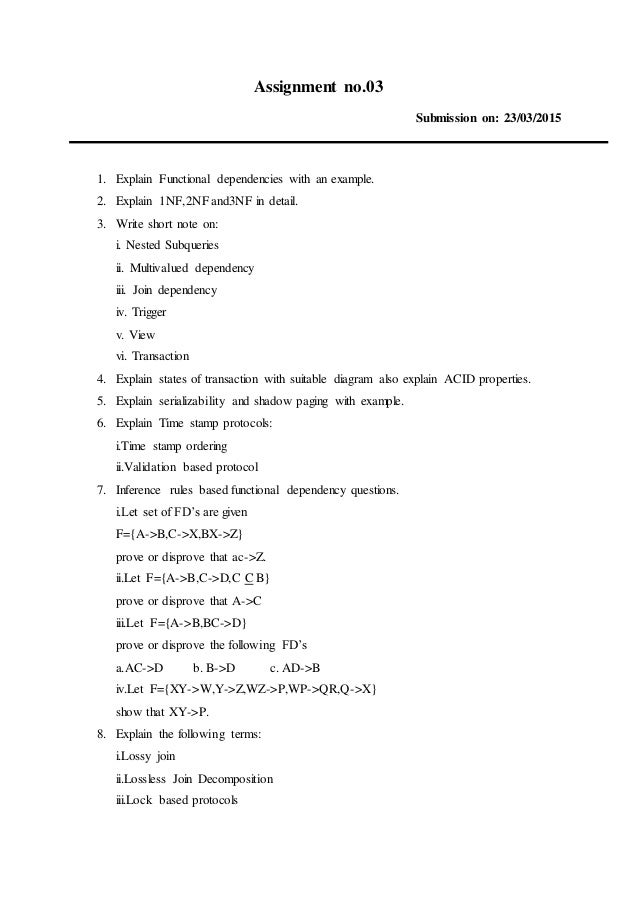Dbms assignment questions answers