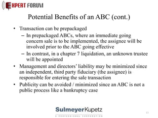 Assignments for the Benefit of Creditors , Alternative to Formal ...