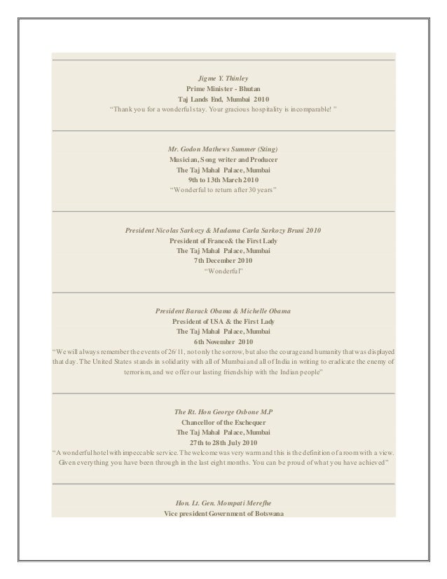 Assignment Taj Hotels Services By Nilesh Shukla