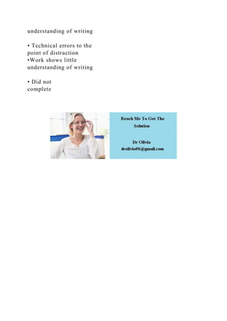 understanding of writing
• Technical errors to the
point of distraction
•Work shows little
understanding of writing
• Did not
complete
 