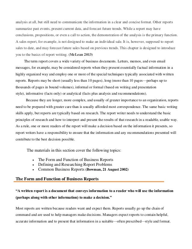 Report writing format in business communication