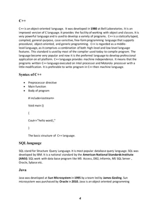 all languages in computer programming | DOCX | Web Development | Internet