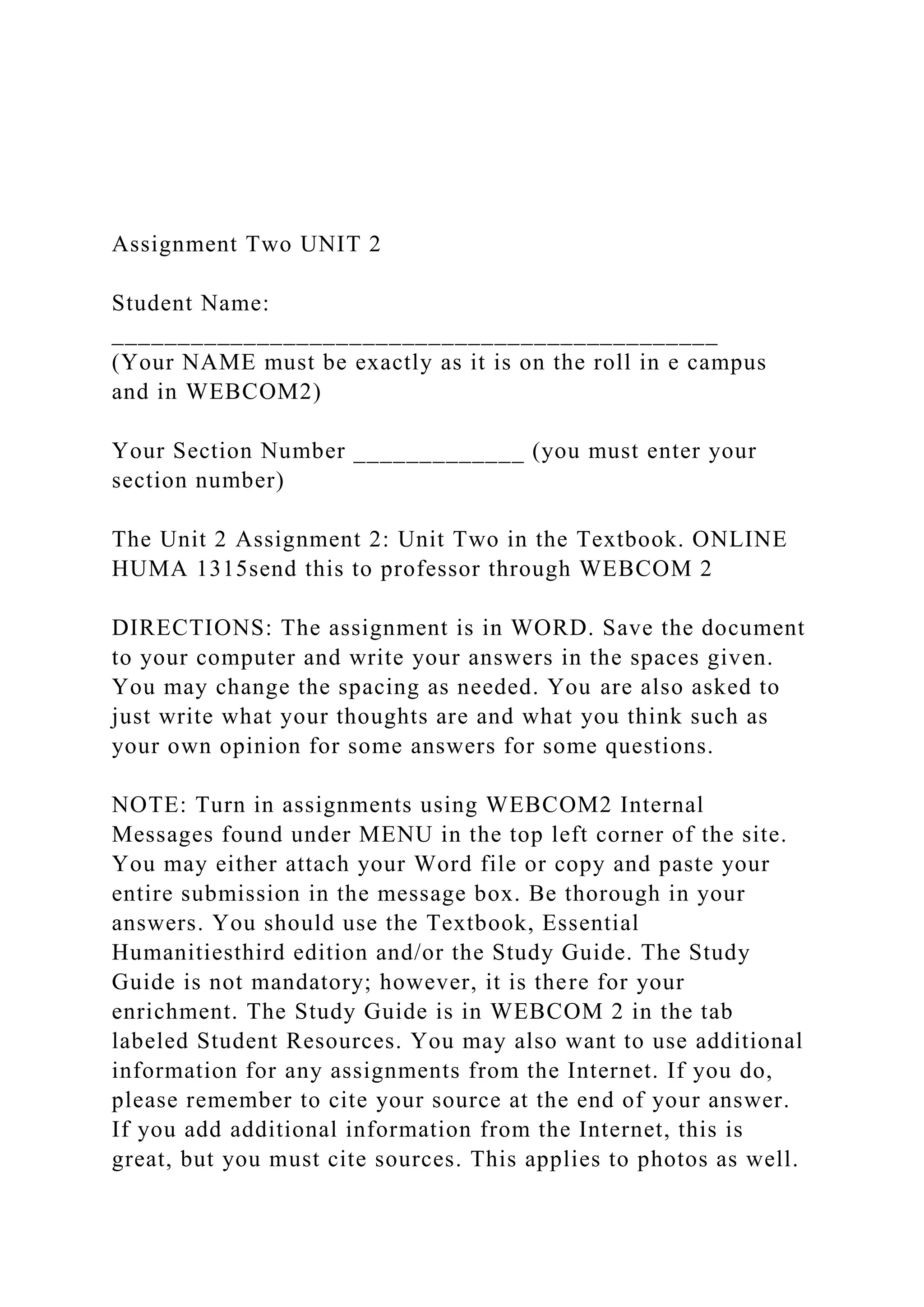 Assignment Two UNIT 2Student Name _______________________.docx