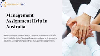 Welcome to our comprehensive management assignment help
services in Australia. We provide expert guidance and support to
students facing challenges in their management assignments.
Management
Assignment Help in
Australia
 