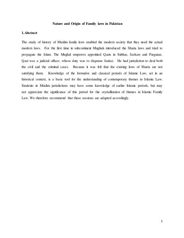family law in pakistan and historical background