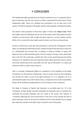 RIGHT TO FREEDOM UNDER ARTICLE 19 OF THE CONSTITUTION OF INDIA AND NEW ...