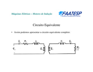 Máquinas Elétricas – Motores de Indução



                     Circuito Equivalente

• Assim podemos apresentar o circuito equivalente completo:
 