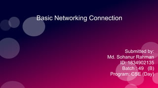 Basic Networking Connection
Submitted by:
Md. Sohanur Rahman
ID: 1834902135
Batch : 49 (B)
Program: CSE (Day)
 