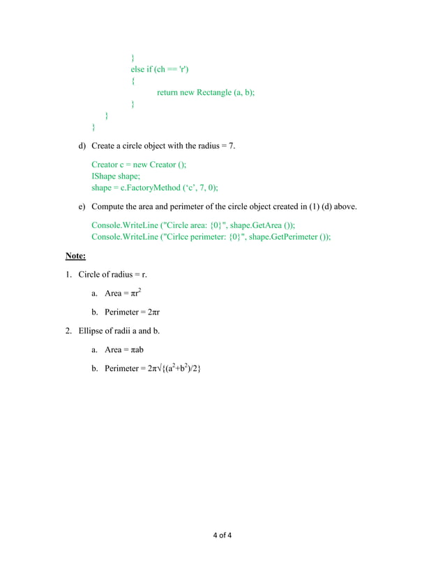 Assignment for Factory Method Design Pattern in C# [ANSWERS] | PDF