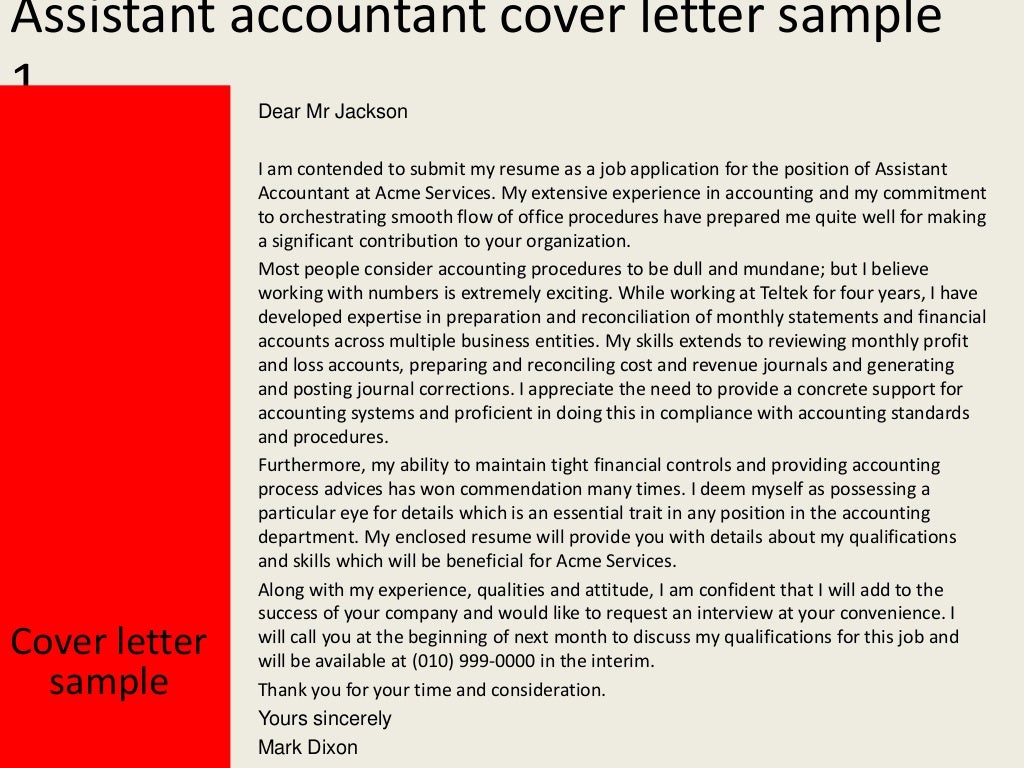 Assistant Accountant Cover Letter