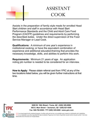 Assistant Cook | PDF