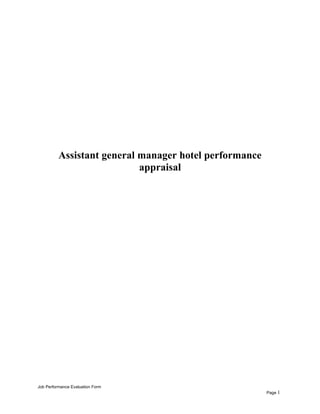Assistant general manager hotel performance
appraisal
Job Performance Evaluation Form
Page 1
 