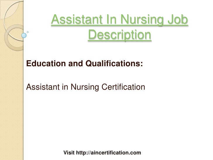 Assistant In Nursing Job Description