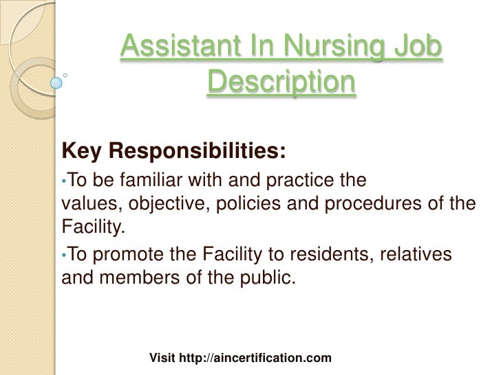 Assistant In Nursing Job Description