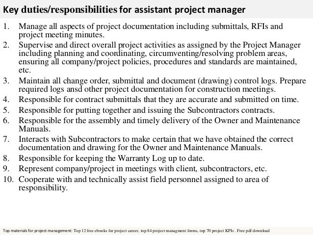 assistant project manager assistant project manager job description