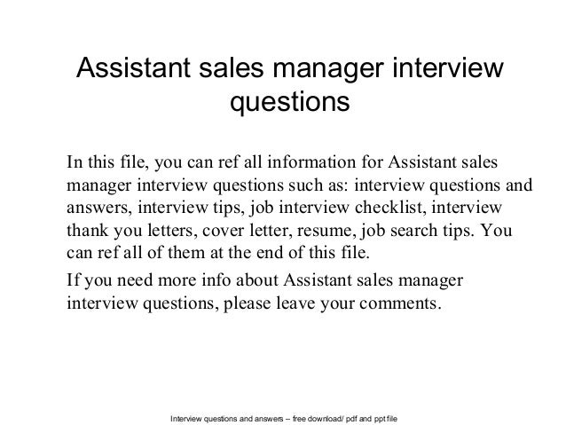 assistant sales manager questions assistant sales manager questions