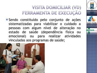 Sendo constituído pelo conjunto de ações sistematizadas para viabilizar o cuidado a pessoas com algum nível de alteração no estado de saúde (dependência física ou emocional) ou para realizar atividades vinculadas aos programas de saúde; 