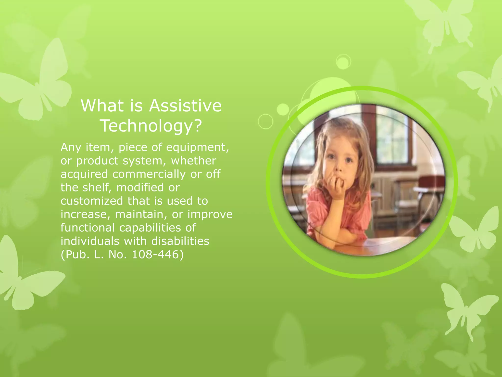 An individualized Education Program (IEP) which sets measureable goals in the least restrictive environment.What does this mean for teaching my students who have special needs?They are guaranteed by law to receive an education which best suits their individualized needs.