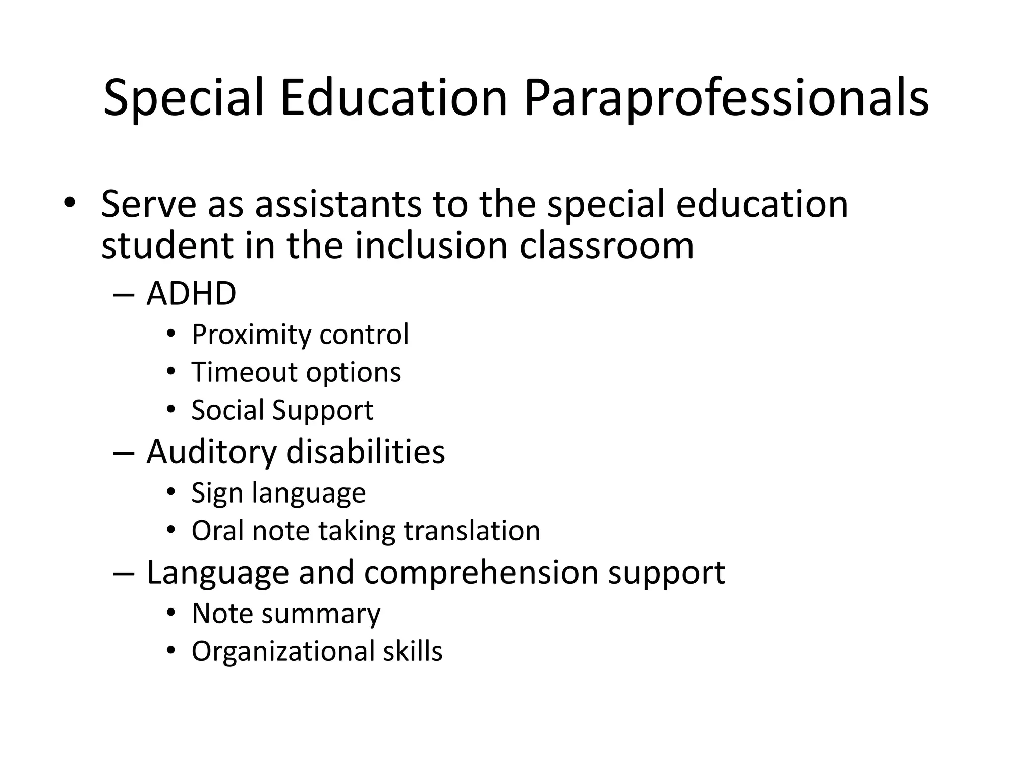 Special education paraprofessionals