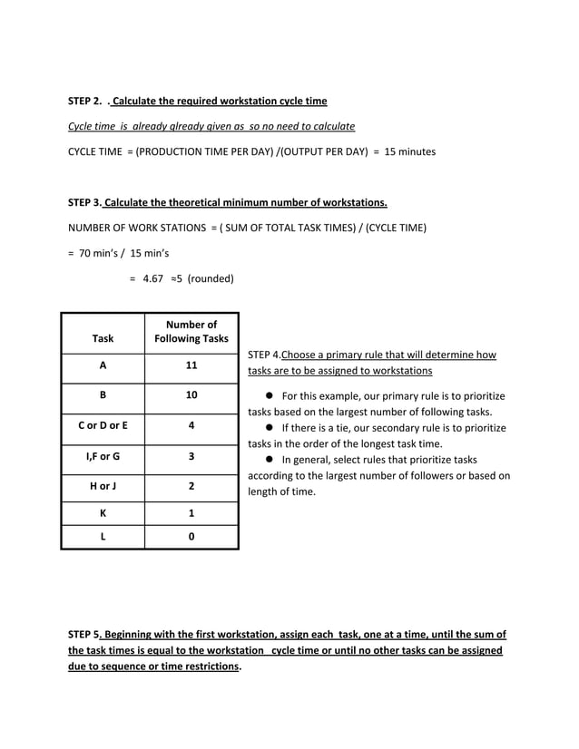 Assembly Line Balancing Example