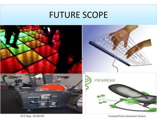 FUTURE SCOPE
28
FUTURE SCOPE
ECE Dept., Dr.MVSIT Footstep Power Generation System
 