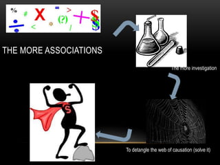 THE MORE ASSOCIATIONS
                                               The more investigation




                        To detangle the web of causation (solve it)
 