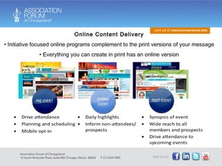 Online Content Delivery Initiative focused online programs complement to the print versions of your message Everything you can create in print has an online version 