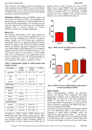 Association of serum MMP 9 level with copd and healthy control in north ...