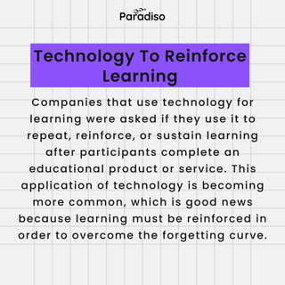 Technology To Reinforce
Learning
Companies that use technology for
learning were asked if they use it to
repeat, reinforce...
