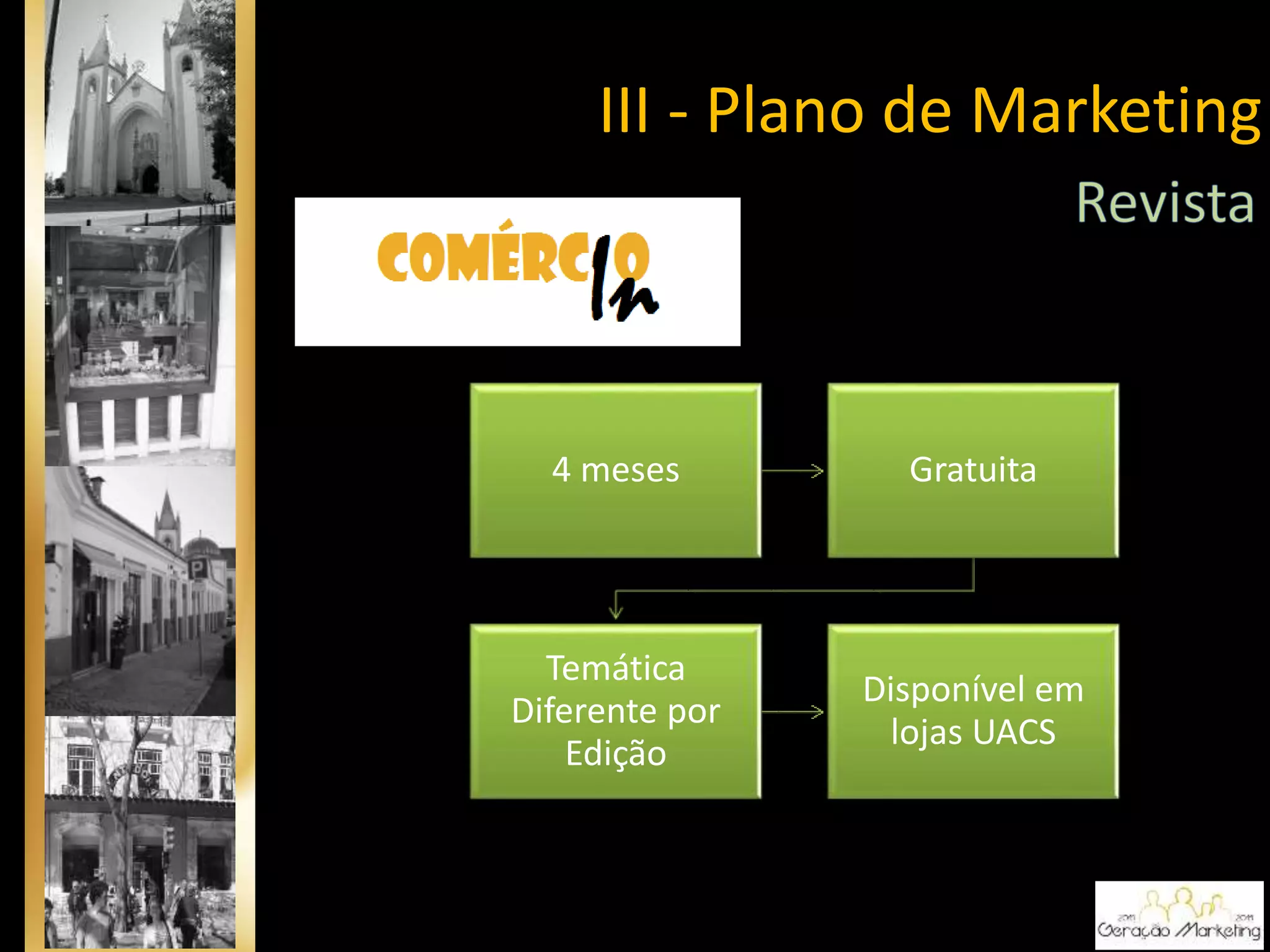 4 meses Gratuita
Temática
Diferente por
Edição
Disponível em
lojas UACS
III - Plano de Marketing
 
