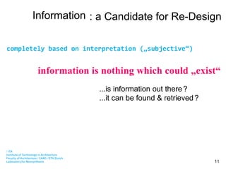 Information completely based on interpretation („subjective“) information is nothing which could „exist“ ...is information out there   ?  ...it can be found & retrieved   ? : a Candidate for Re-Design 
