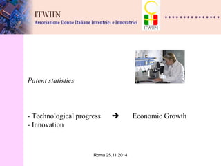 Roma 25.11.2014 
Patent statistics - Technological progress  Economic Growth - Innovation  