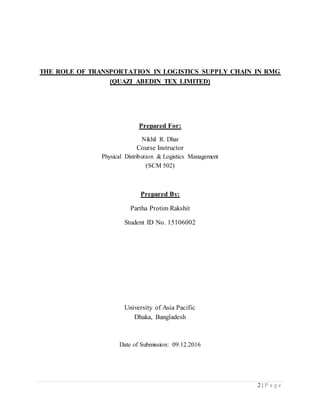 THE ROLE OF TRANSPORTATION IN LOGISTICS SUPPLY CHAIN IN RMG | DOCX