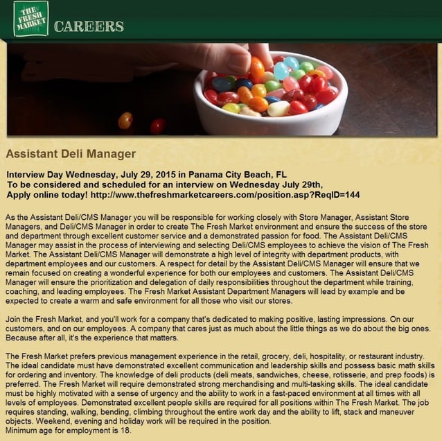 Asst Deli manager job panama city beach fl grocery market store jobs PDF