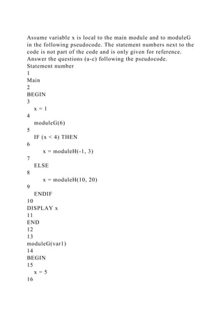 Assume variable x is local to the main module and to moduleG in the .docx