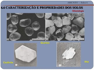 ASSUNTO – Solos 6
Caulinita Ilita
6.6 CARACTERIZAÇÃO E PROPRIEDADES DOS SOLOS
Mineralogia
Quartzo
 