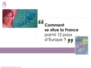 Comment
                                                             se situe la France
                                                             parmi 12 pays
                                                             d’Europe ?




Unédic Direction des Affaires Juridiques – AJIS – 18.10.12
 
