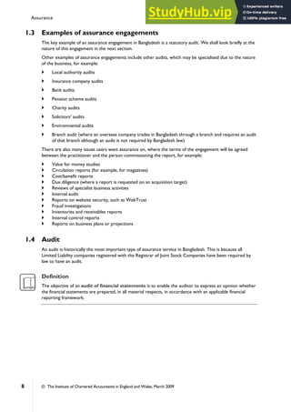 ASSURANCE Study Manual CA Certificate Level - ICAB | PDF