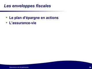 Les enveloppes fiscales Le plan d’épargne en actions L’assurance-vie 